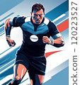 Dynamic Rugby Athlete Sprinting in Action for an Intense Match Moment 120223527