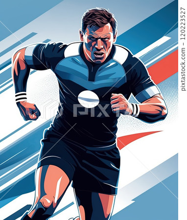 Dynamic Rugby Athlete Sprinting in Action for an Intense Match Moment 120223527