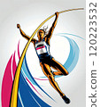 Dynamic Pole Vault Athlete in Action with Vivid Graphics and Energetic Motion Design 120223532