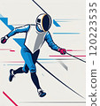 Dynamic Solo Fencing Action Illustration Featuring an Athlete in Motion 120223535