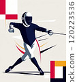 Dynamic Fencing Sport Illustration of a Fencer in Action with Modern Design Elements 120223536