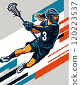 Dynamic Lacrosse Player in Action with Vibrant Graphics and Bold Colors 120223537