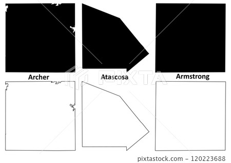 Archer, Armstrong and Atascosa County, Texas (Counties in Texas, United States of America,USA, U.S., US) map vector illustration, scribble sketch map Archer, Armstrong and Atascosa County, Texas (Counties in Texas, United States of America,USA, U.S., US) map vector illustration, scribble sketch map 120223688