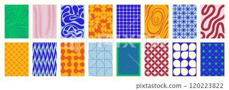 Textured posters background. Seamless print of retro modern patterned paper for wrapping, vintage funky backdrop for greeting cards posters. Vector texture set Textured posters background. Seamless print of retro modern patterned paper for wrapping, vintage funky backdrop for greeting cards posters. Vector texture set 120223822