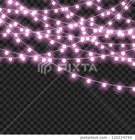 Christmas and New Year Festive Pink String Lights Decoration Vector 120224749