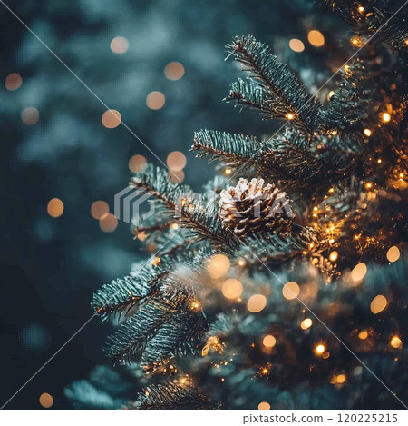 Decorated Christmas tree on blurred background, defocused lights wallpaper 120225215