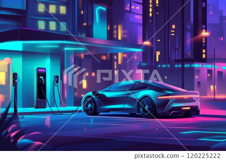 Modern Electric Vehicle Charging Stations at Urban Parking Lot 120225222
