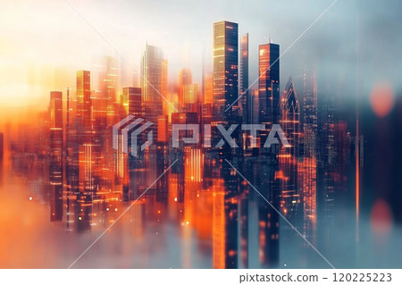 futuristic city with skyscrapers and reflections futuristic city with skyscrapers and reflections 120225223