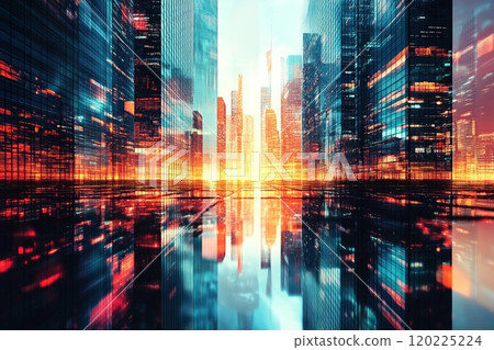 futuristic city with skyscrapers and reflections futuristic city with skyscrapers and reflections 120225224
