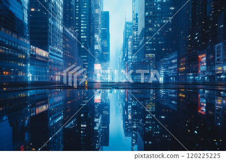 futuristic city with skyscrapers and reflections futuristic city with skyscrapers and reflections 120225225