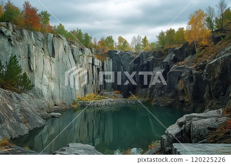 granite quarry with a lake. Stone extraction in the canyon. granite quarry with a lake. Stone extraction in the canyon. 120225226
