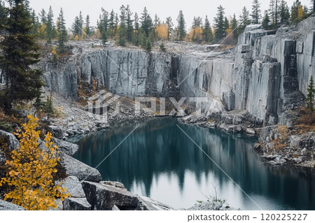 granite quarry with a lake. Stone extraction in the canyon. granite quarry with a lake. Stone extraction in the canyon. 120225227