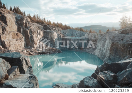 granite quarry with a lake. Stone extraction in the canyon. 120225229