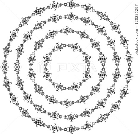 Snowflake circle frames set. Winter snowflake round border collection. 120225297