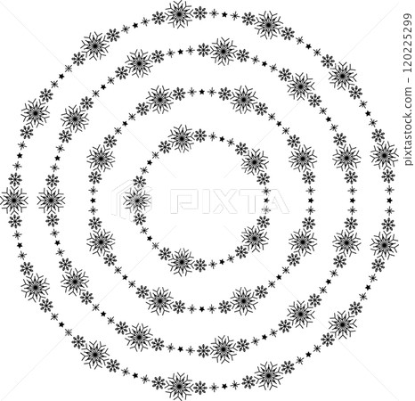 Snowflake circle frames set. Winter snowflake round border collection. 120225299