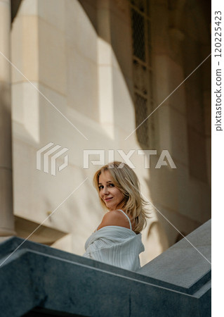 Woman Blonde Hair White Dress Building Architecture Woman Blonde Hair White Dress Building Architecture 120225423