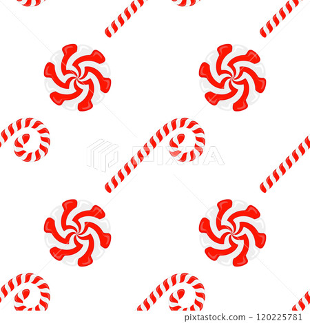 Vector Christmas candy seamless pattern. Lollipop sugar caramel. Cartoon dessert background Vector Christmas candy seamless pattern. Lollipop sugar caramel. Cartoon dessert background 120225781