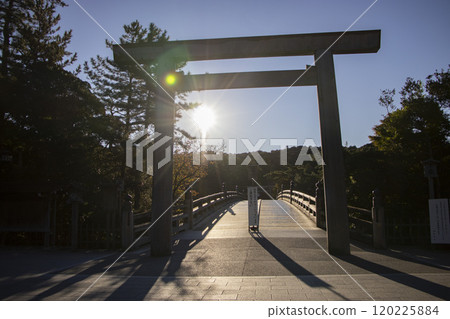 Ise Shrine, Inner Shrine, Ujibashi Torii, Morning Sun Ise Shrine, Inner Shrine, Ujibashi Torii, Morning Sun 120225884