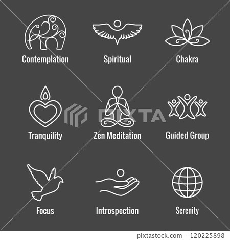 Zen Meditation Mandala Design Symbol Concept with Swirly Yoga Embellishments Zen Meditation Mandala Design Symbol Concept with Swirly Yoga Embellishments 120225898