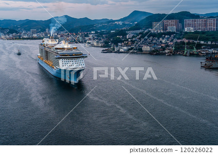 Cruise ship departing from Nagasaki Port (Spectrum of the Seas) Evening view from Megami Ohashi Bridge [Nagasaki City] 120226022