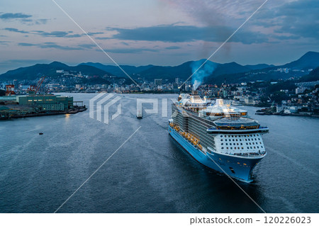 Cruise ship departing from Nagasaki Port (Spectrum of the Seas) Evening view from Megami Ohashi Bridge [Nagasaki City] 120226023