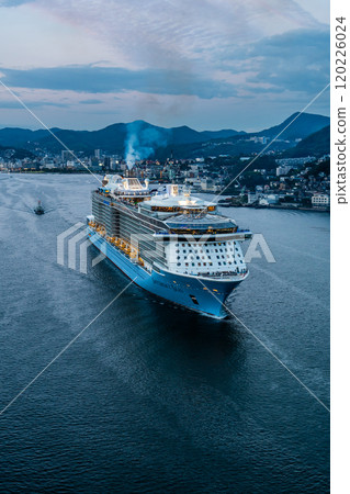 Cruise ship departing from Nagasaki Port (Spectrum of the Seas) Evening view from Megami Ohashi Bridge [Nagasaki City] 120226024