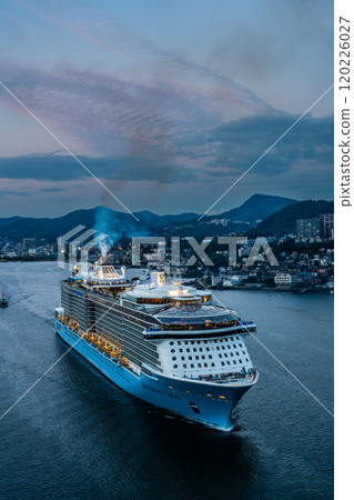 Cruise ship departing from Nagasaki Port (Spectrum of the Seas) Evening view from Megami Ohashi Bridge [Nagasaki City] 120226027