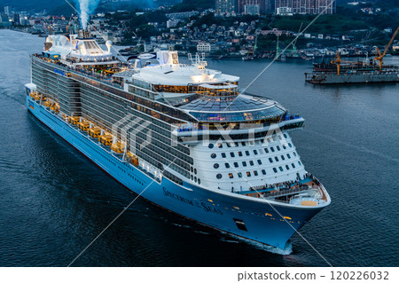 Cruise ship departing from Nagasaki Port (Spectrum of the Seas) Evening view from Megami Ohashi Bridge [Nagasaki City] 120226032