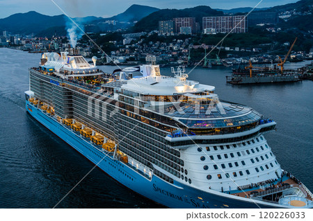 Cruise ship departing from Nagasaki Port (Spectrum of the Seas) Evening view from Megami Ohashi Bridge [Nagasaki City] 120226033