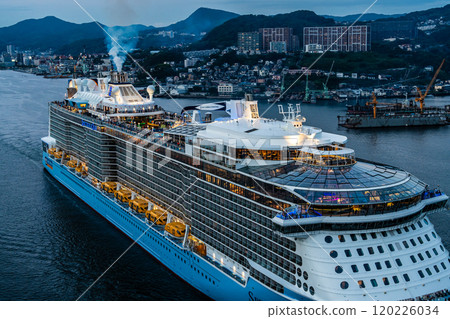 Cruise ship departing from Nagasaki Port (Spectrum of the Seas) Evening view from Megami Ohashi Bridge [Nagasaki City] 120226034