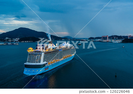 Cruise ship departing from Nagasaki Port (Spectrum of the Seas) Evening view from Megami Ohashi Bridge [Nagasaki City] 120226046