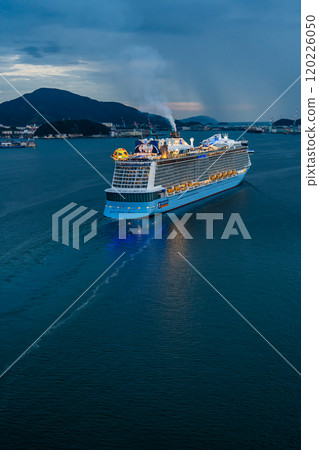 Cruise ship departing from Nagasaki Port (Spectrum of the Seas) Evening view from Megami Ohashi Bridge [Nagasaki City] 120226050