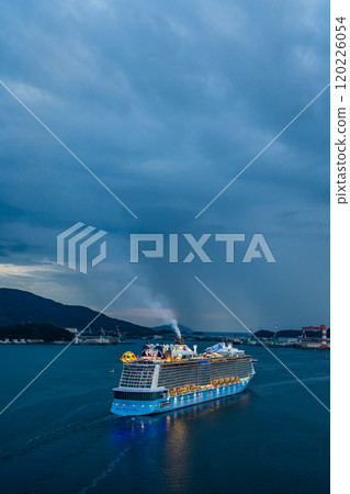 Cruise ship departing from Nagasaki Port (Spectrum of the Seas) Evening view from Megami Ohashi Bridge [Nagasaki City] 120226054