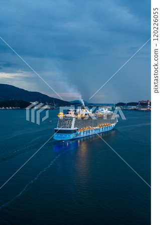 Cruise ship departing from Nagasaki Port (Spectrum of the Seas) Evening view from Megami Ohashi Bridge [Nagasaki City] 120226055