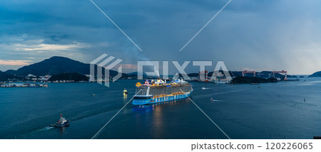 Cruise ship departing from Nagasaki Port (Spectrum of the Seas) Evening view from Megami Ohashi Bridge Panorama [Nagasaki City] 120226065