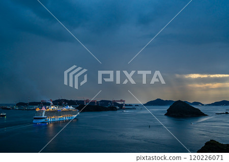 Cruise ship departing from Nagasaki Port (Spectrum of the Seas) Evening view from Megami Ohashi Bridge [Nagasaki City] 120226071