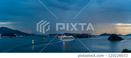 Cruise ship departing from Nagasaki Port (Spectrum of the Seas) Evening view from Megami Ohashi Bridge Panorama [Nagasaki City] 120226072