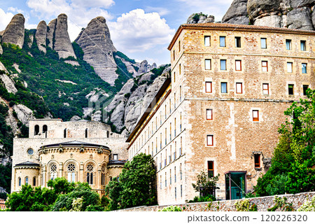 Beautiful views of the Monastery of Santa Maria de Montserrat, abbey located on the Montserrat mountain, in Bages, province of Barcelona, Spain Beautiful views of the Monastery of Santa Maria de Montserrat, abbey located on the Montserrat mountain, in Bages, province of Barcelona, Spain 120226320