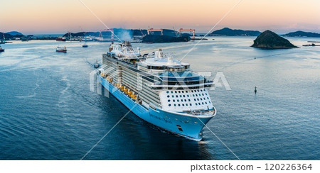 Cruise ship arriving at Nagasaki Port (Spectrum of the Seas) Panorama from Megami Ohashi Bridge [Nagasaki City] 120226364