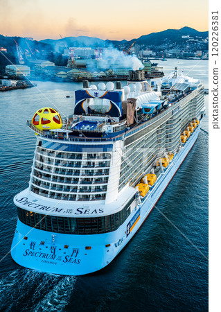 Cruise ship arriving at Nagasaki Port (Spectrum of the Seas) from Megami Ohashi Bridge [Nagasaki City] 120226381