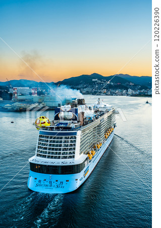 Cruise ship arriving at Nagasaki Port (Spectrum of the Seas) from Megami Ohashi Bridge [Nagasaki City] 120226390
