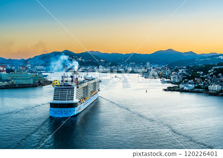 Cruise ship arriving at Nagasaki Port (Spectrum of the Seas) from Megami Ohashi Bridge [Nagasaki City] 120226401