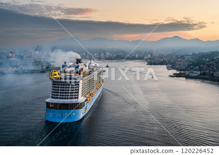 Cruise ship arriving at Nagasaki Port (Spectrum of the Seas) from Megami Ohashi Bridge [Nagasaki City] 120226452
