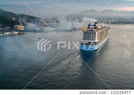 Cruise ship arriving at Nagasaki Port (Spectrum of the Seas) from Megami Ohashi Bridge [Nagasaki City] 120226457
