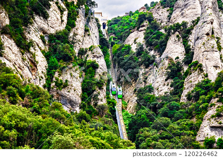 Funicular of Saint Joan de Montserrat, transport to access the Monastery of Santa Maria de Montserrat, abbey located on the mountain of Montserrat, in Bages, province of Barcelona, Spain Funicular of Saint Joan de Montserrat, transport to access the Monastery of Santa Maria de Montserrat, abbey located on the mountain of Montserrat, in Bages, province of Barcelona, Spain 120226462