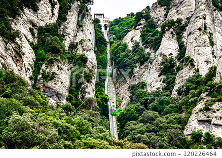 Funicular of Saint Joan de Montserrat, transport to access the Monastery of Santa Maria de Montserrat, abbey located on the mountain of Montserrat, in Bages, province of Barcelona, Spain 120226464