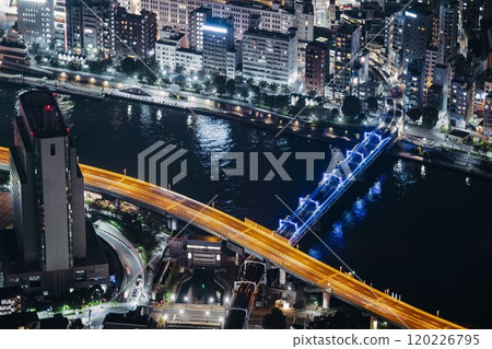 Eitai Bridge over Sumida River and night view of Sumida River 120226795