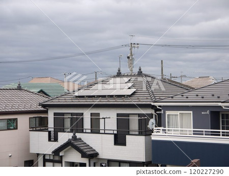 Solar panels, photovoltaic power generation, residential area 120227290