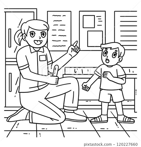Female Doctor with Child Coloring Page for Kids 120227660