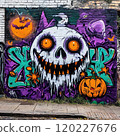 Halloween monster graffiti on a brick wall 120227676